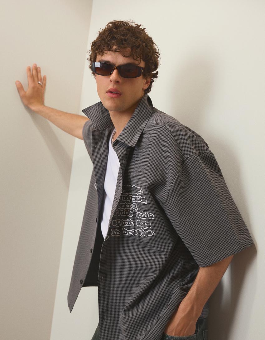 Oversize check shirt-Black