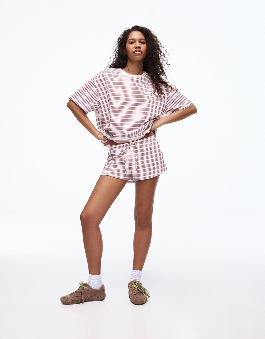 Plush shorts with elasticated waistband-White