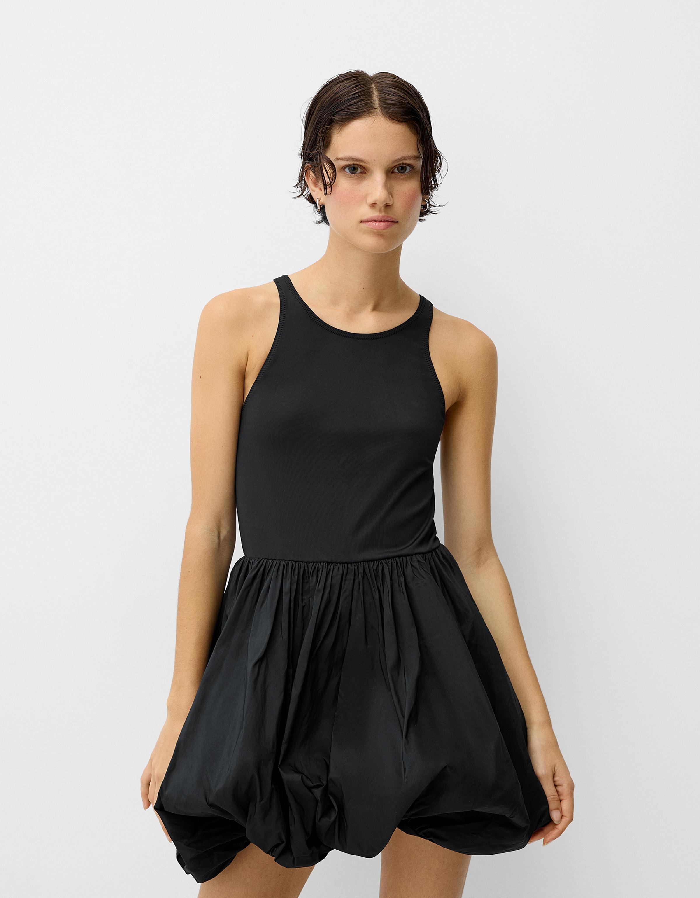 Bershka Minikleid Mit Maxi-Rock Im Ballonärmel-Stil Damen Xs Schwarz