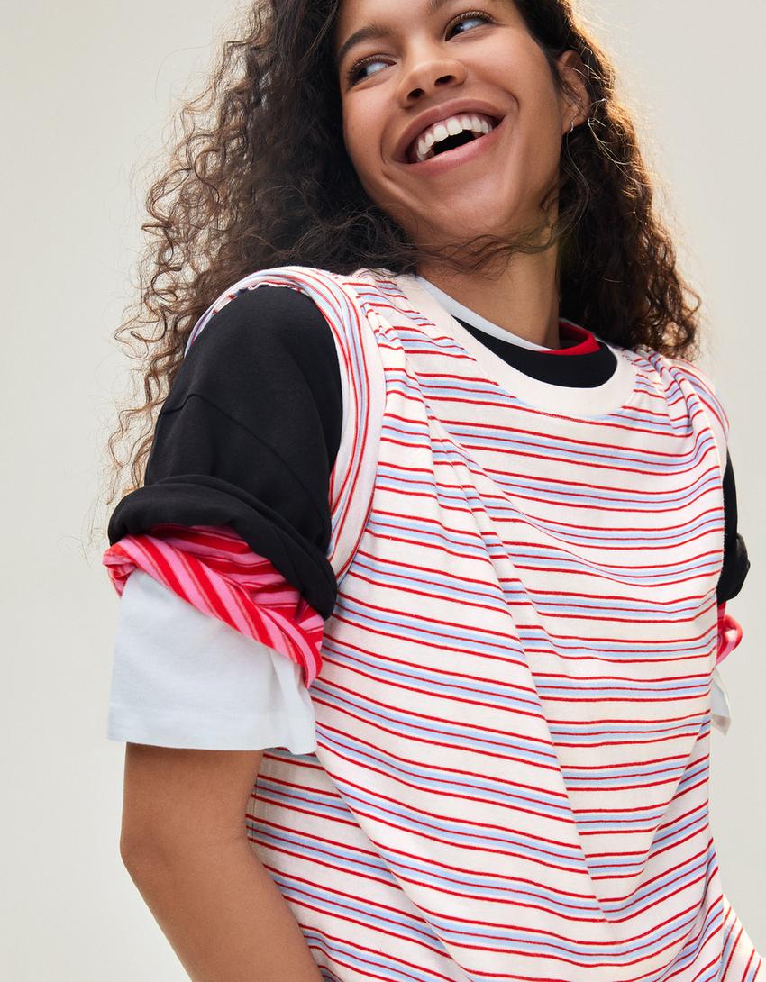 T-shirt Boxy fit a righe-Bianco