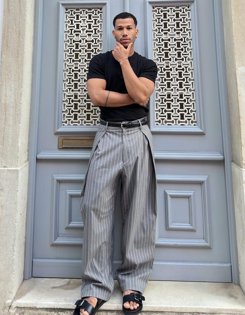 Super baggy trousers with double darts-Grey