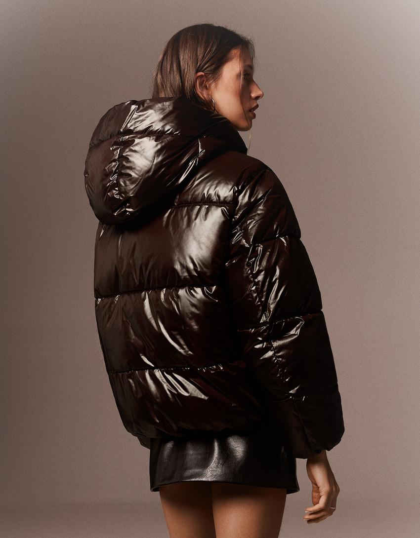 Oversize hooded puffer jacket-Brown
