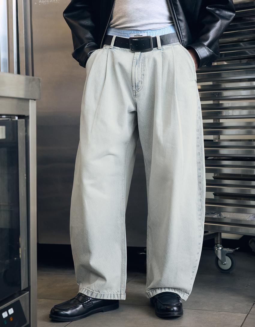 Piliseli barrel fit jean-Açık mavi