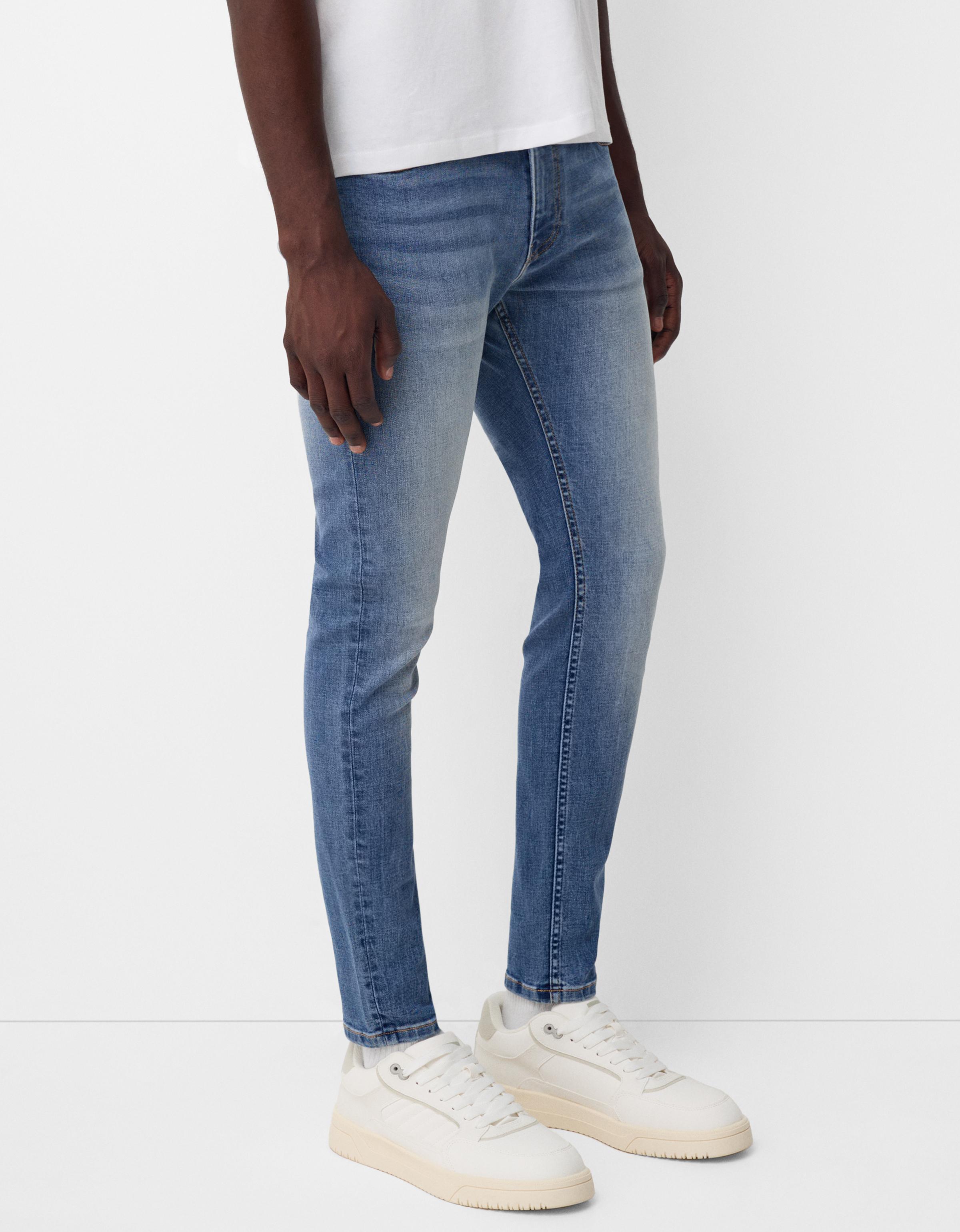 Bershka Super Skinny Jeans Herren 34 Ausgewaschenes Blau