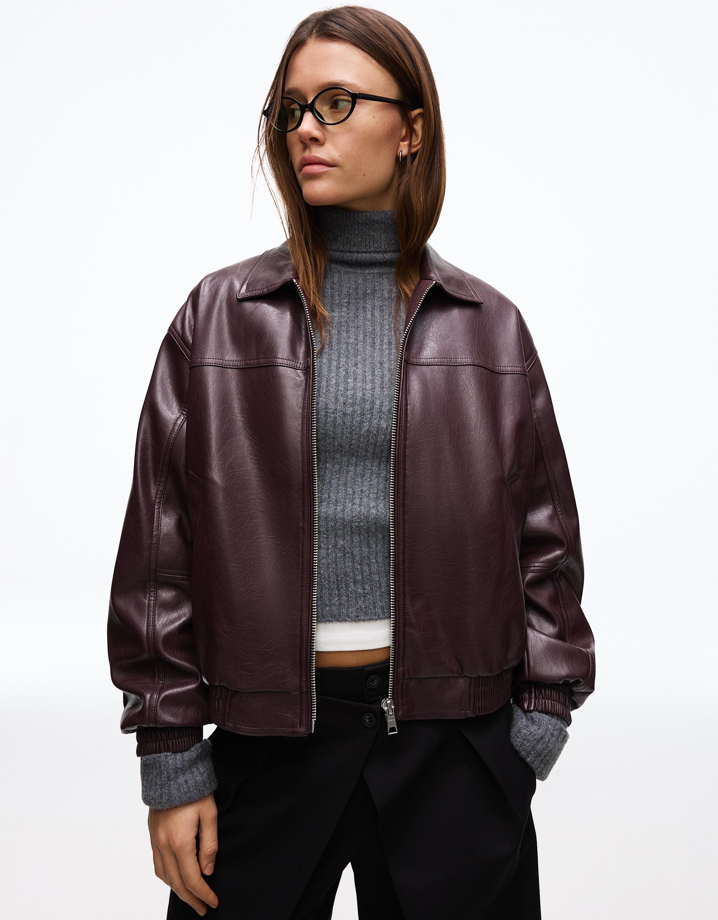 Bershka Kunstlederjacke Damen S Granatrot