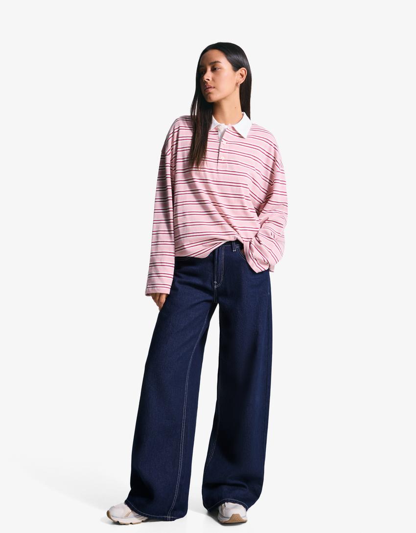 Blugi wide leg-Bleumarin