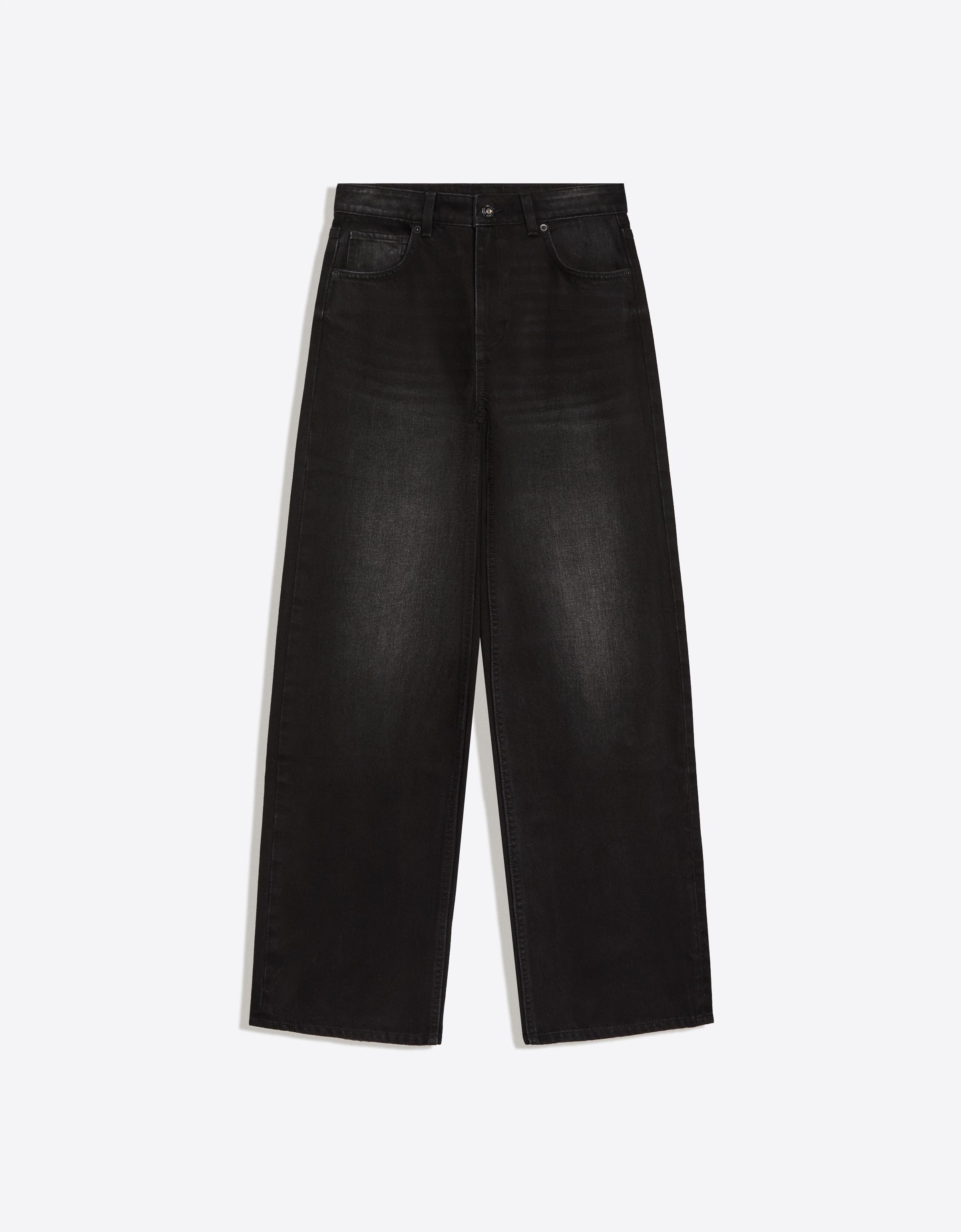 High-waist wide straight-leg jeans — Black