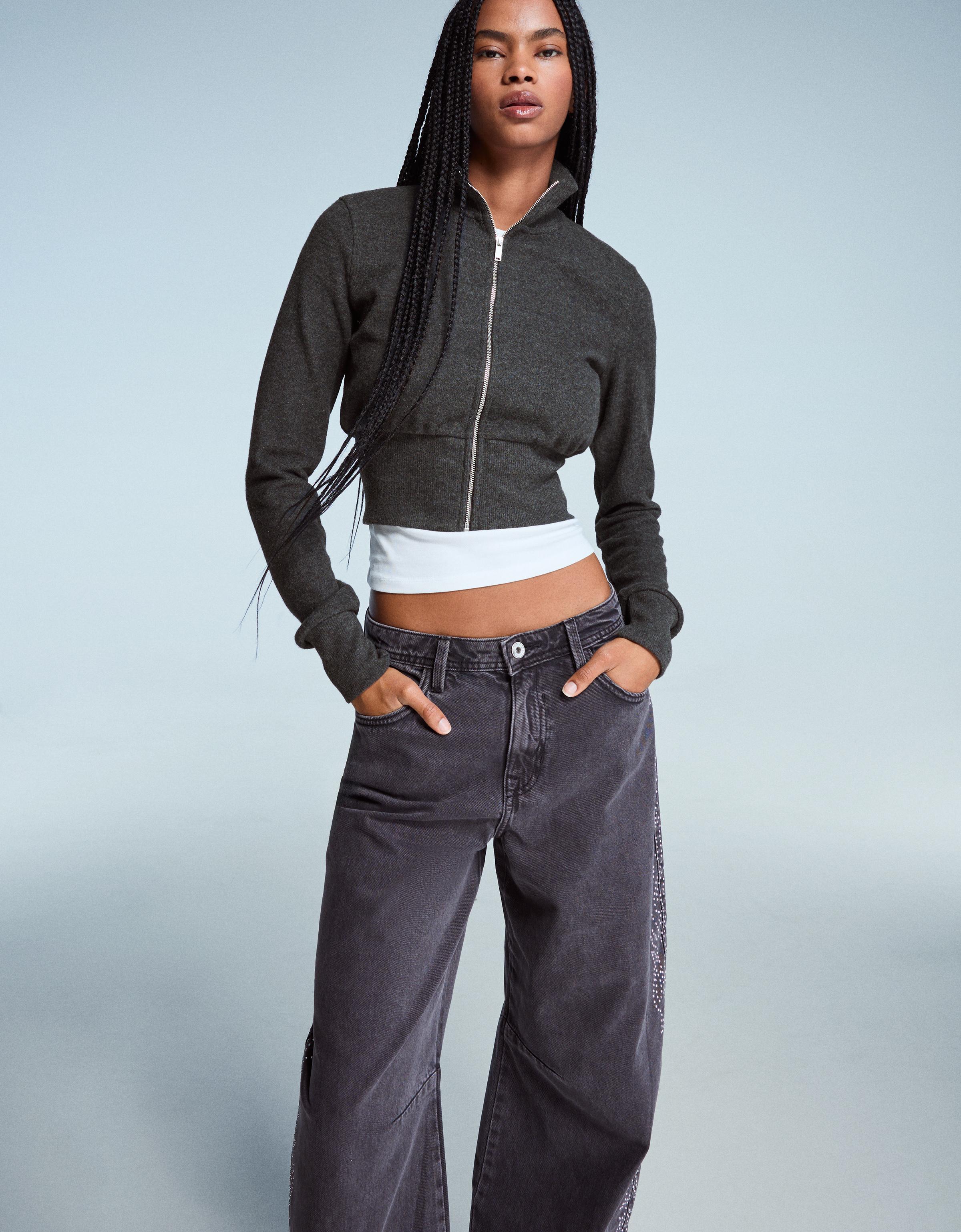 Bershka Sweatshirt Mit Reißverschluss Damen S Grau
