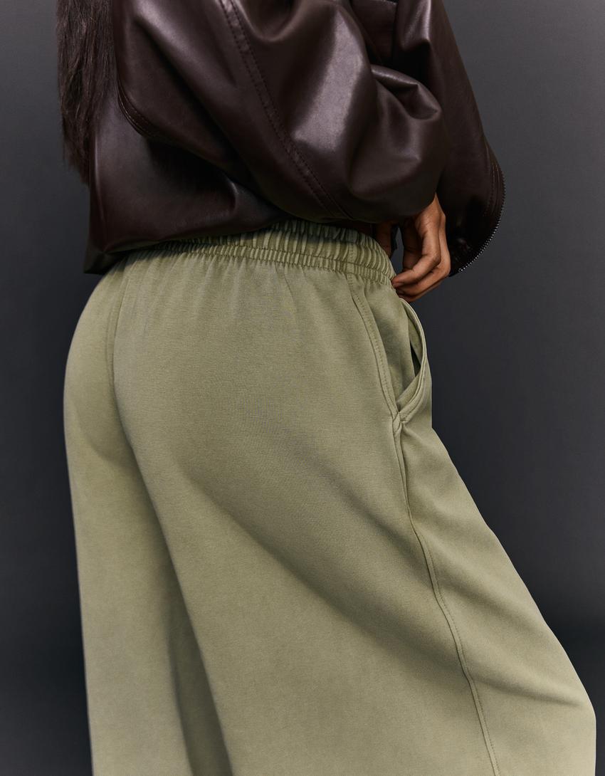 Pantaloni barrel felpa con stopper-Kaki