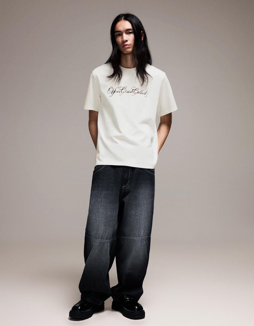 Short sleeve boxy print T-shirt-White