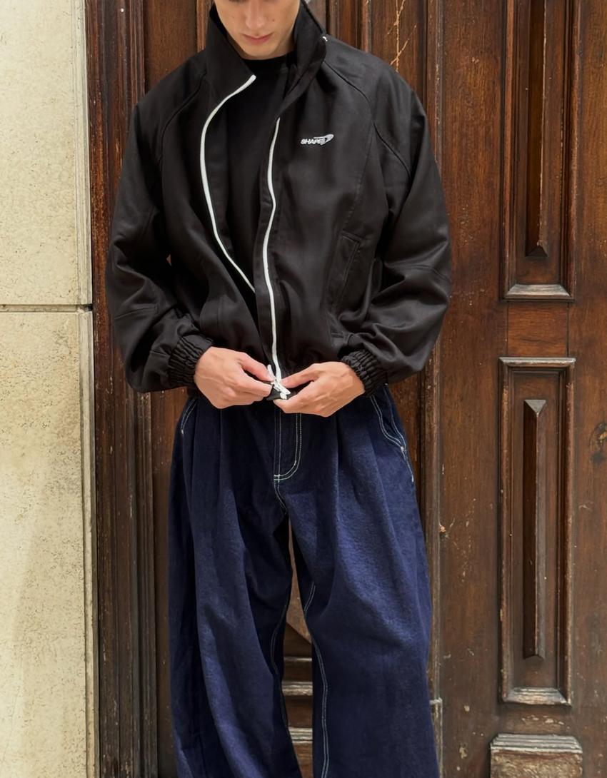 Printed zip-up jacket-Black