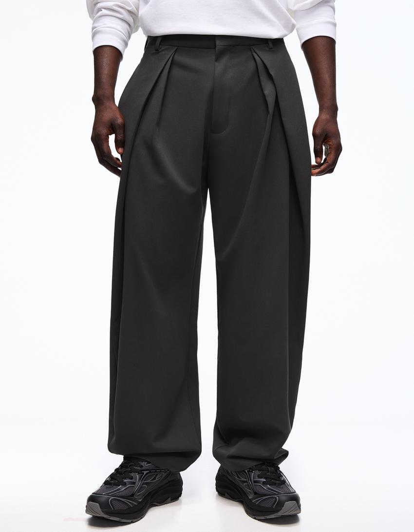Super baggy tailored darted trousers-Dark grey