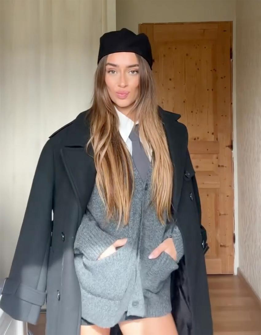 V-neck cardigan-Dark grey