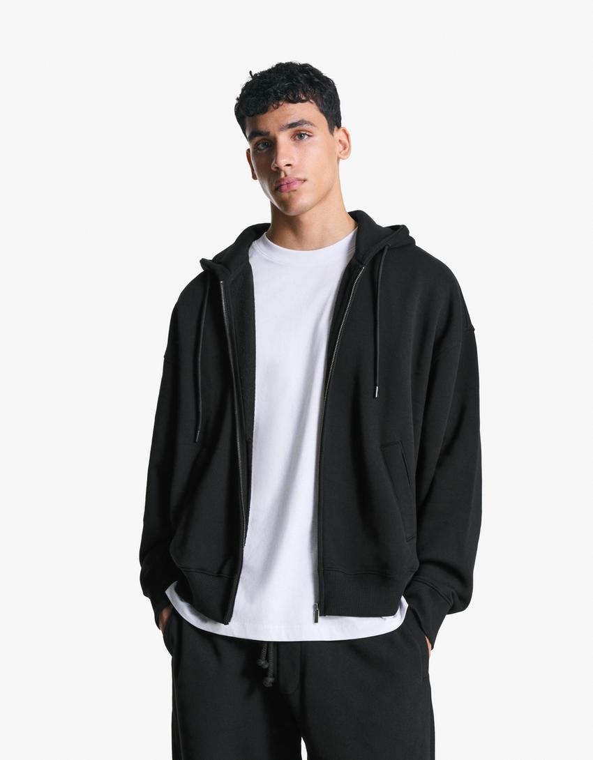 Kapuzen-Sweatshirt mit Reißverschluss-Schwarz