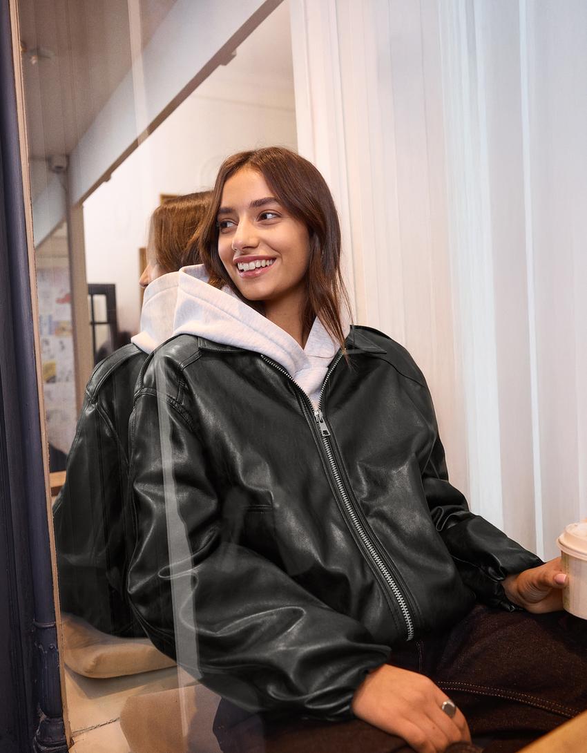 Jakna od umjetne kože balon kroja-Crna