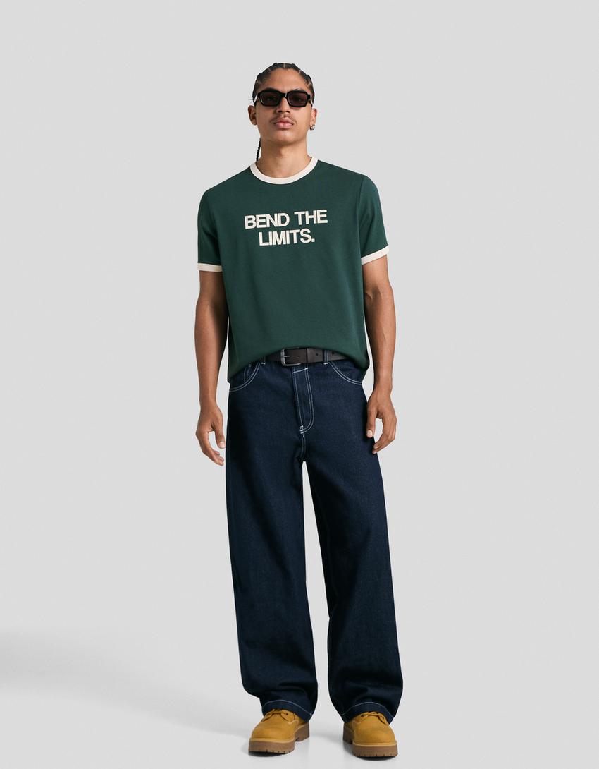 Camiseta manga corta rib print-Verde