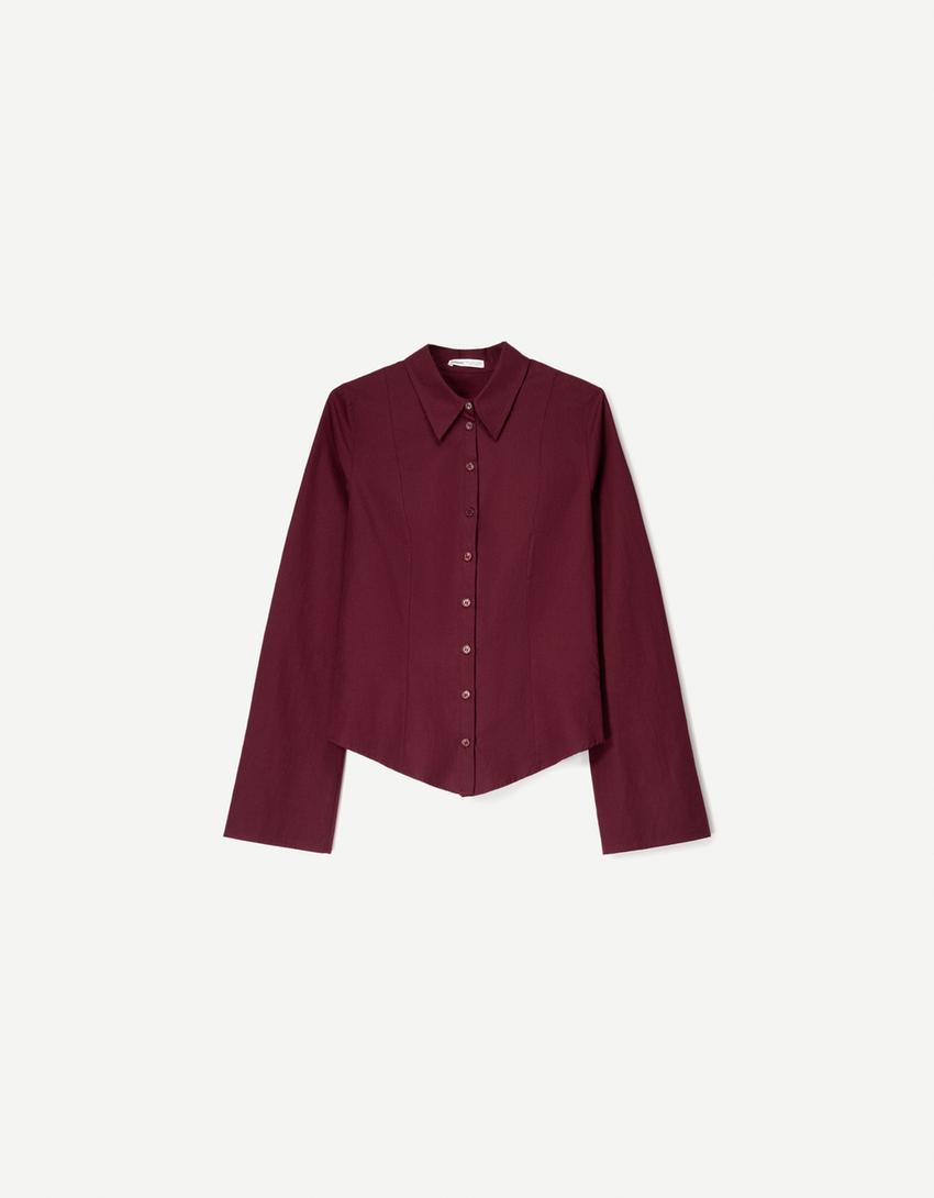 Chemise cintrée manches évasées-Grenat