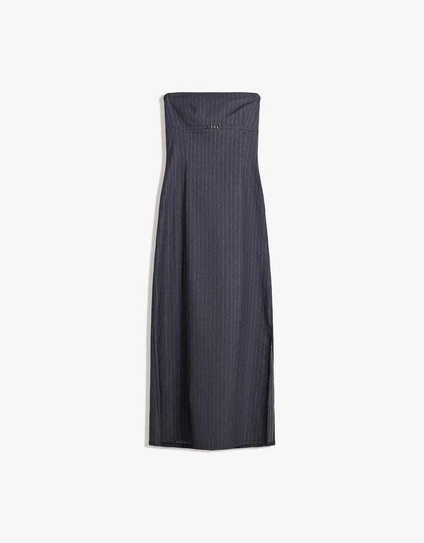 Bandeau midi dress with belt-Dark blue