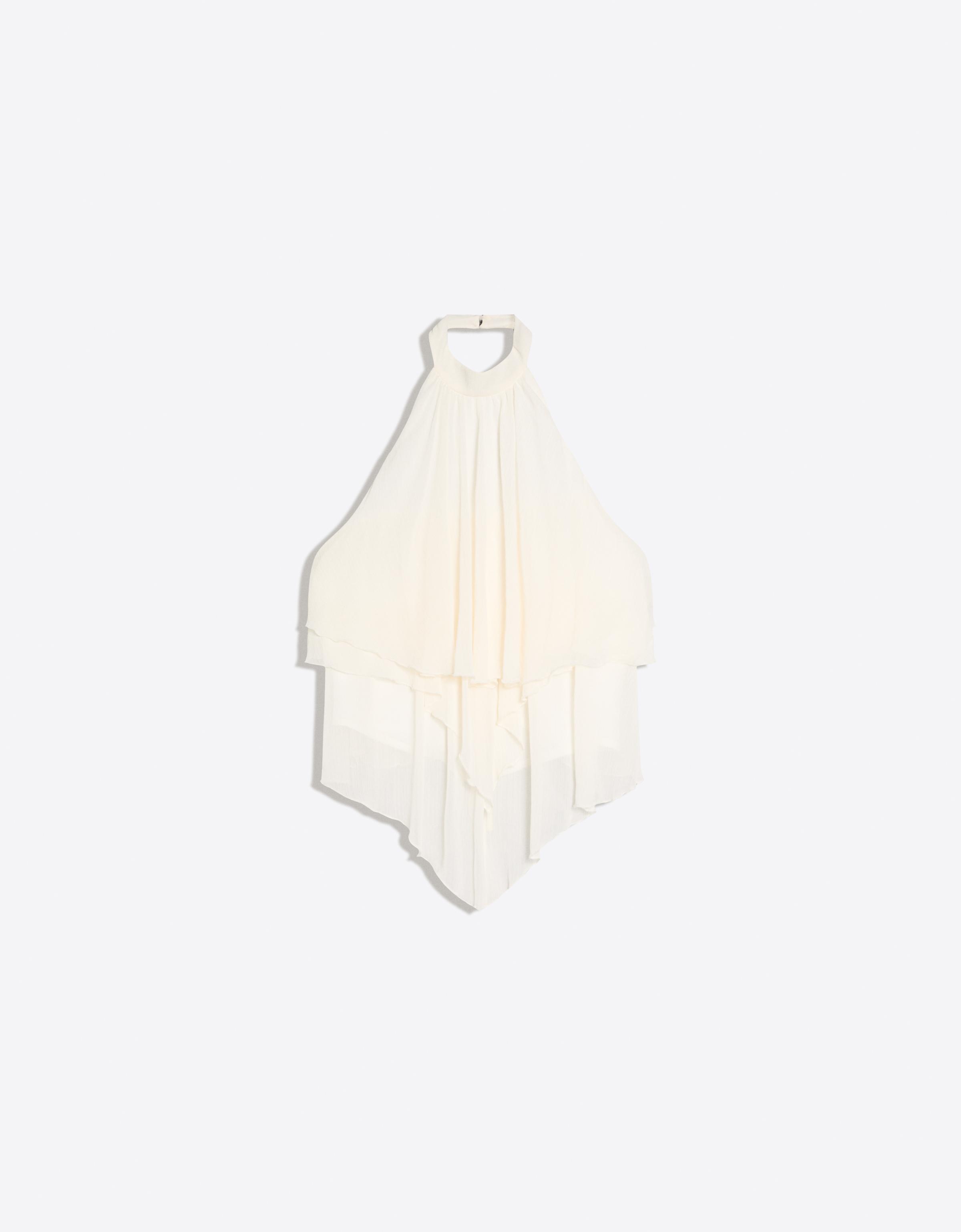 Bershka Top Halter Volantes Mujer Crudo