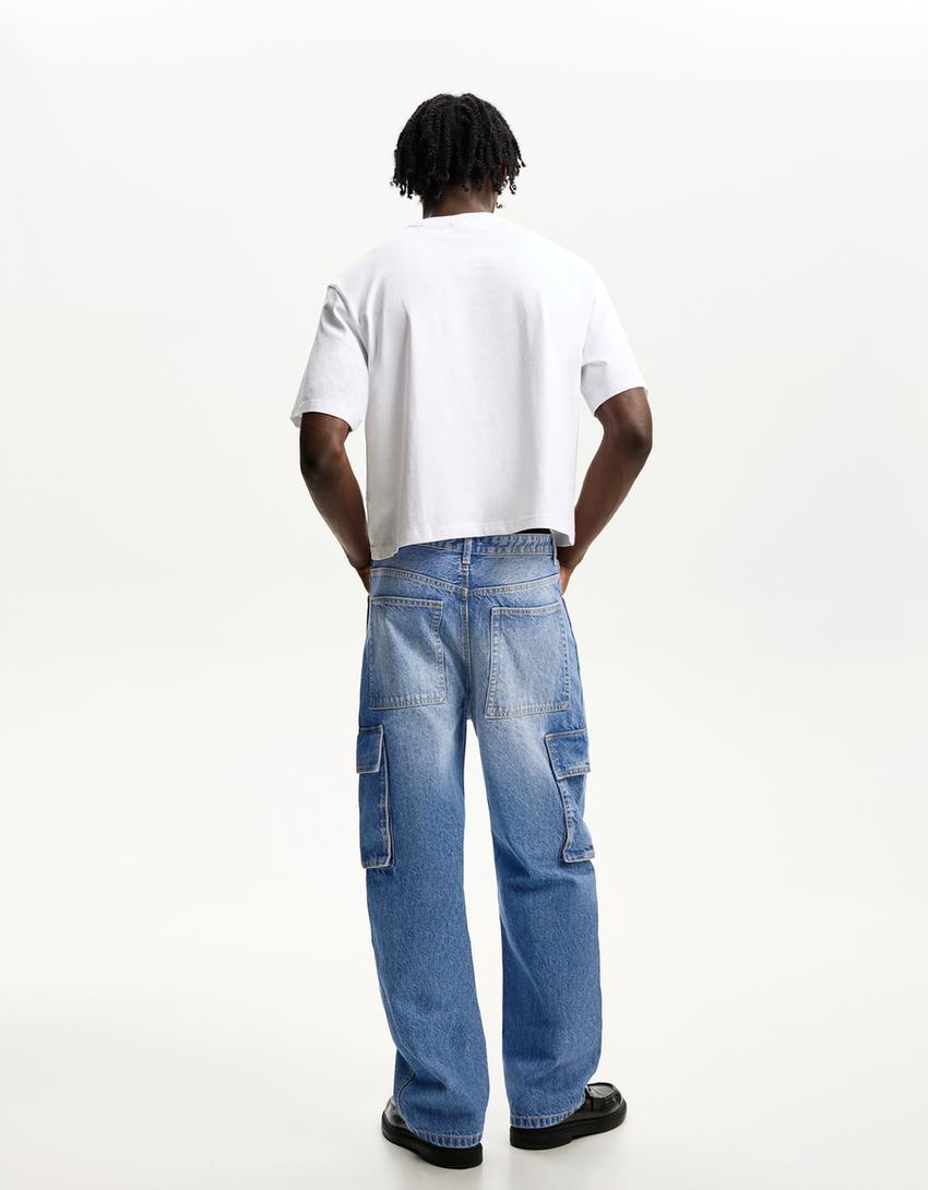 Baggy cargo jeans-Light blue