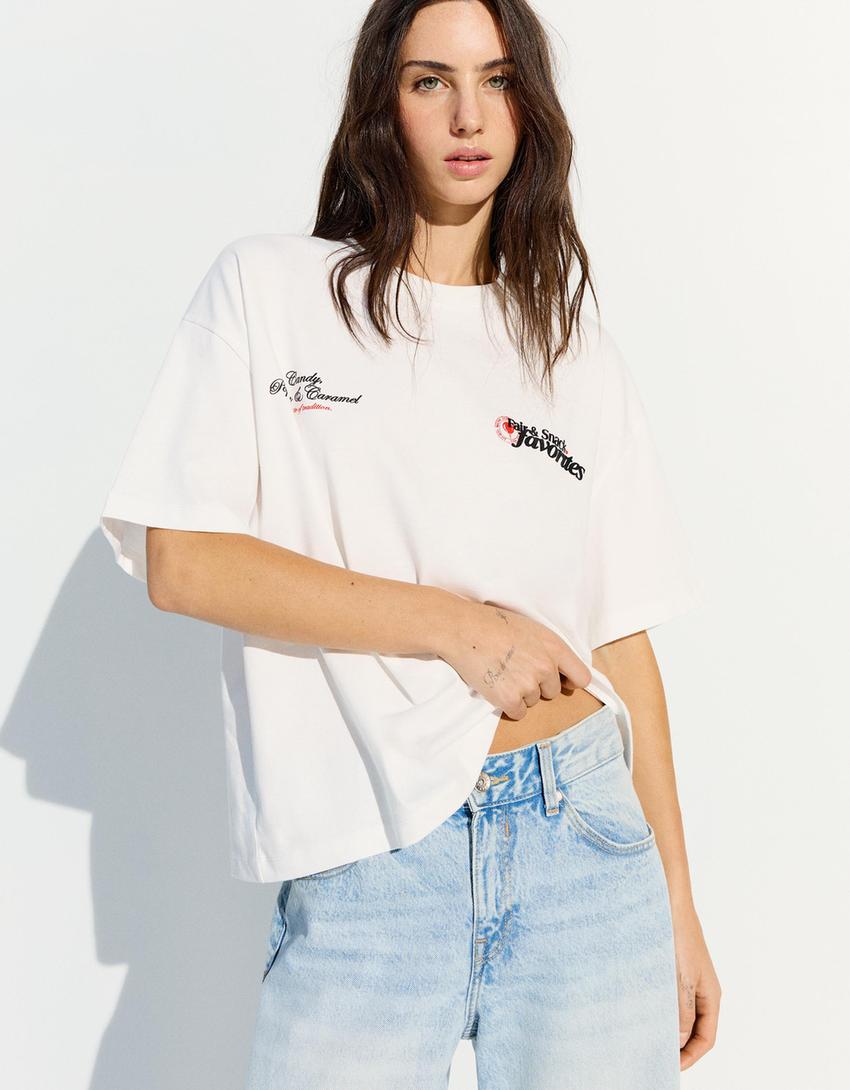 Maglietta da donna oversize, corta, estiva, casual, a maniche corte, larga, da donna, bianco, L Maglietta da donna oversize, corta, estiva, casual, a maniche corte, larga, da donna, bianco, L