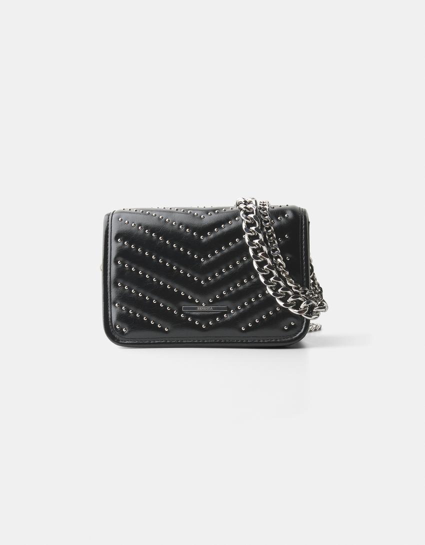 Quilted bag with studs-Black-4