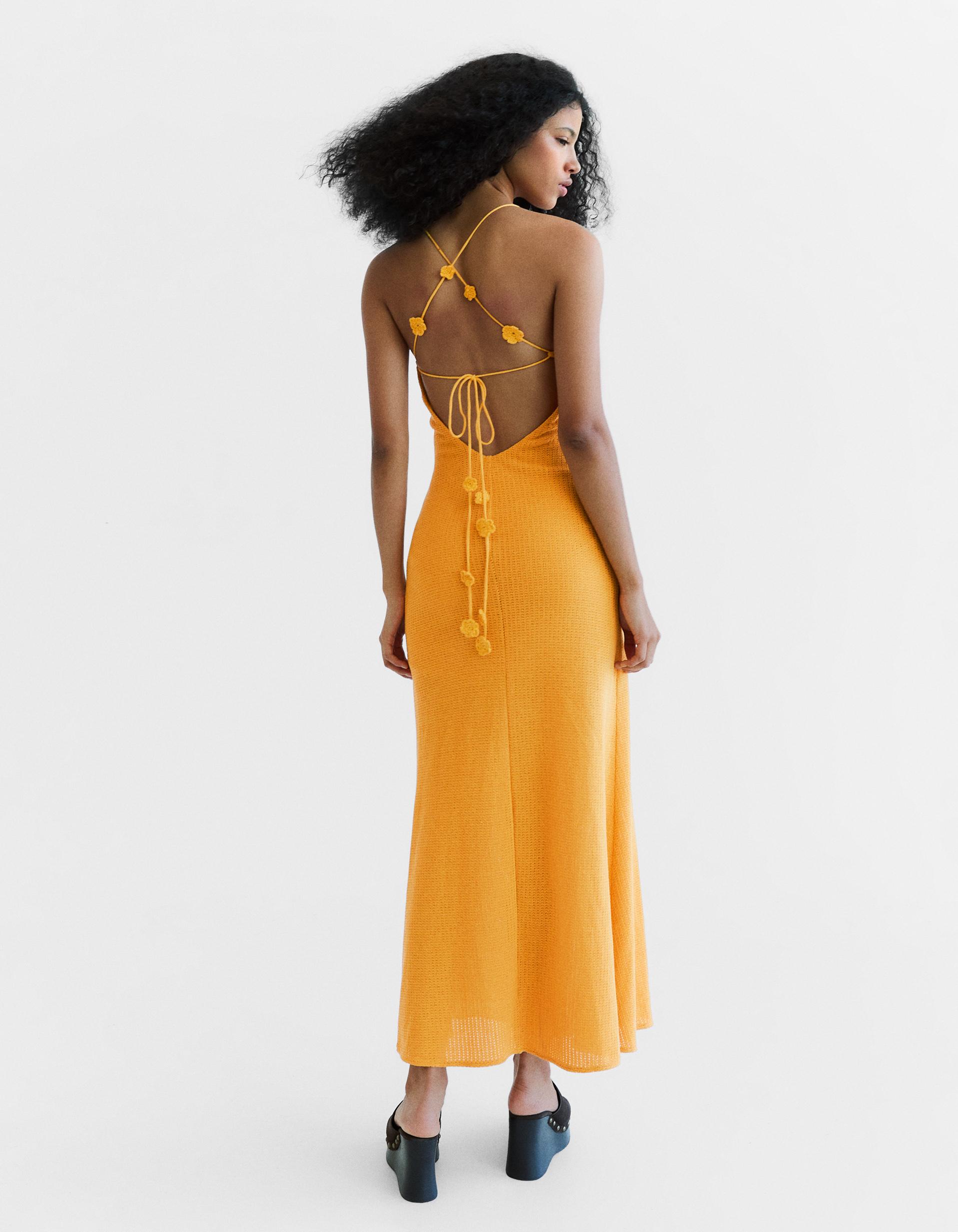 Rustic crochet midi dress — Yellow