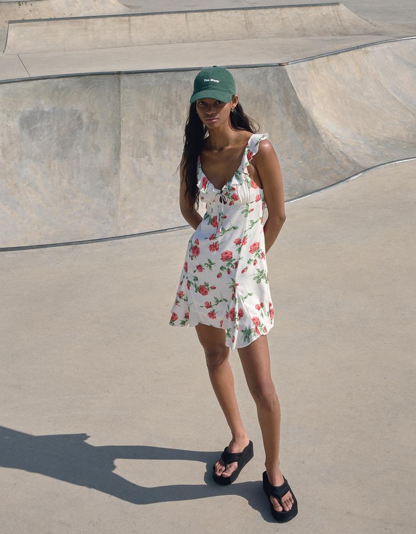 Printed strappy mini dress-Multicolored