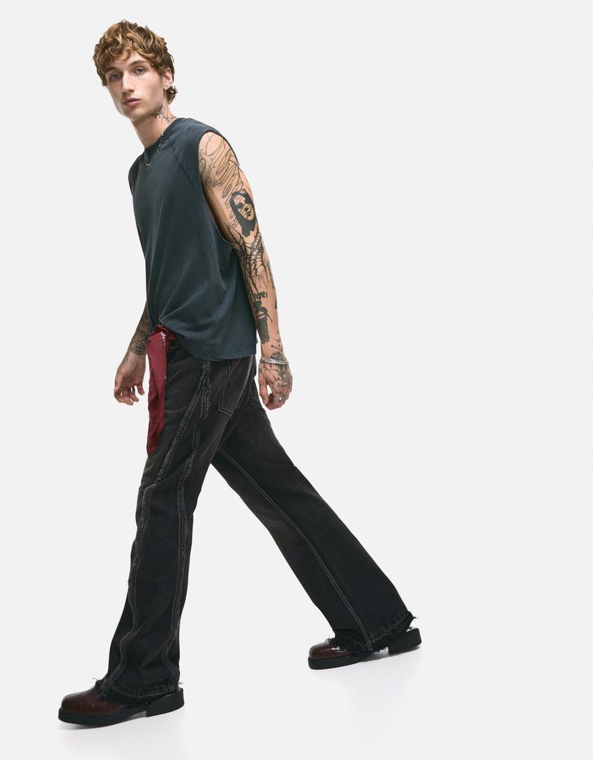 Saçaklı flare fit jean-Siyah-3