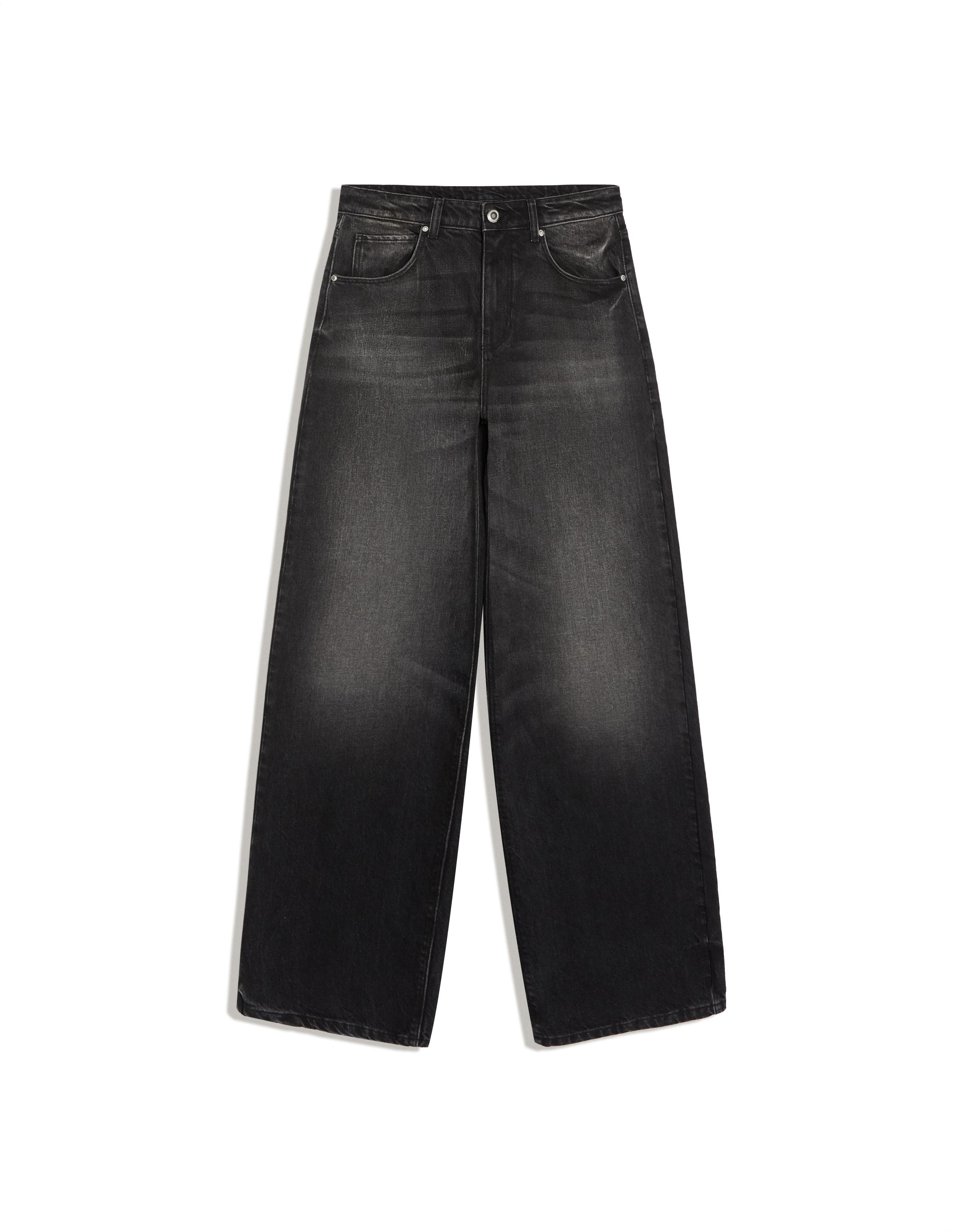 Vintage wash wide-leg high-waist jeans — Black