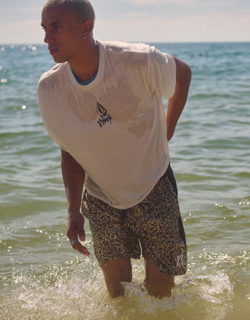 VOLCOM print swim shorts-Brown