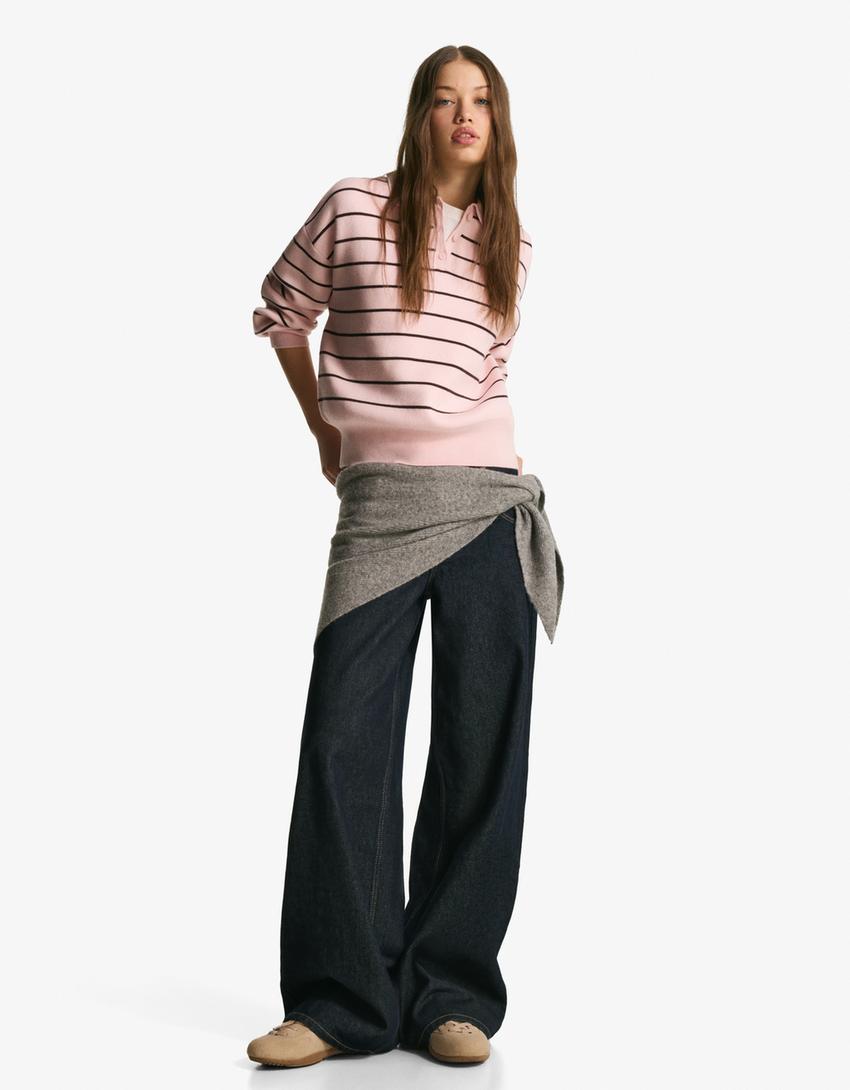 Polo collar sweater-Pink