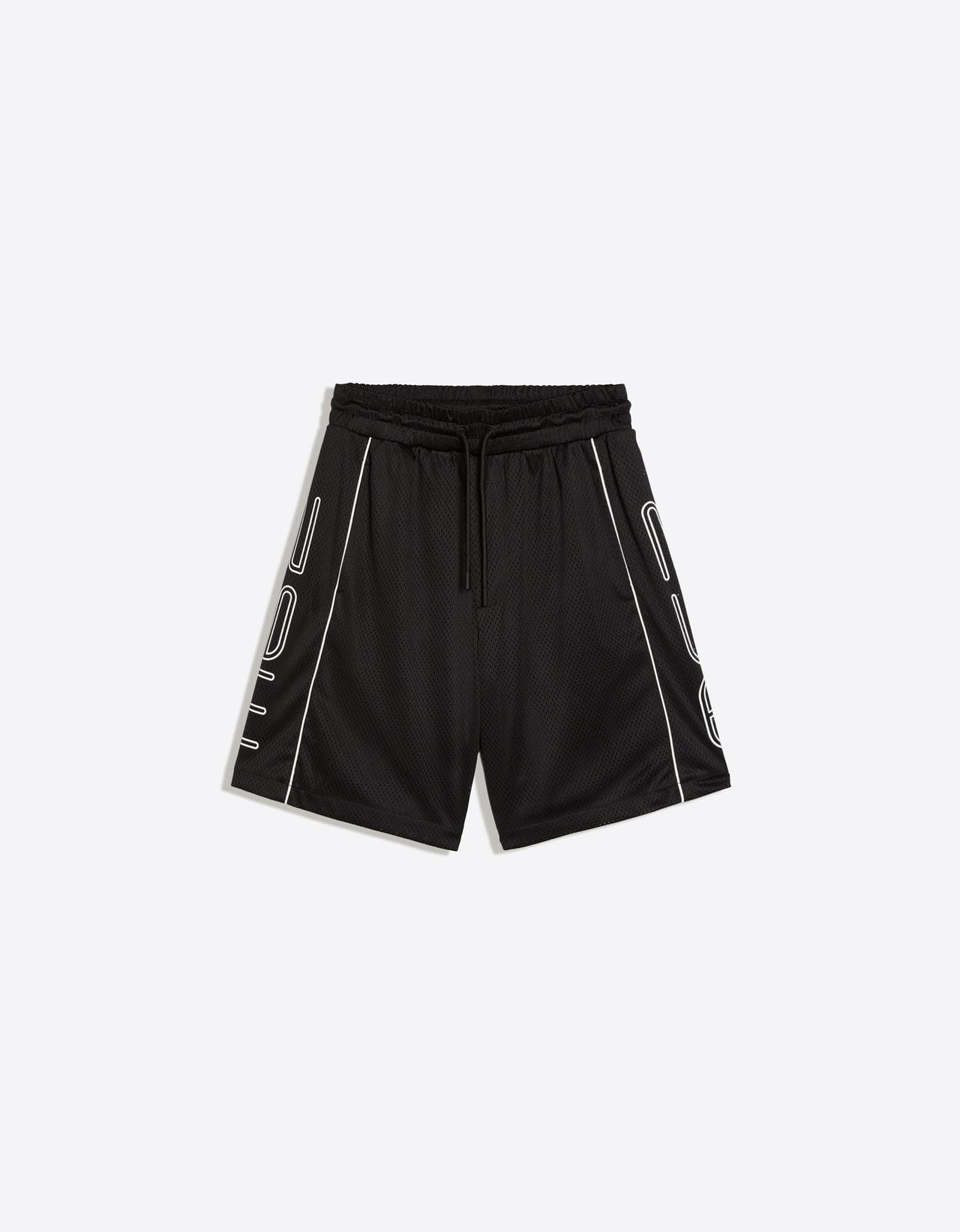 Contrast print mesh Bermuda shorts — Black