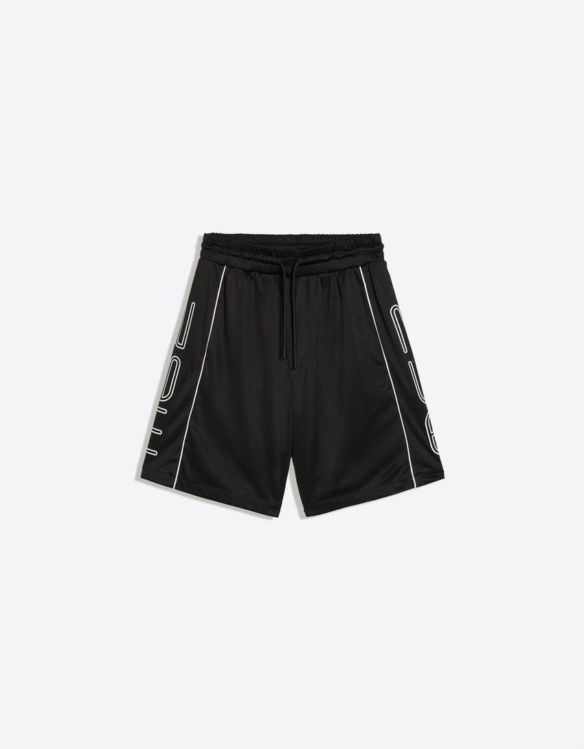 Bermuda mesh contraste print-Negro