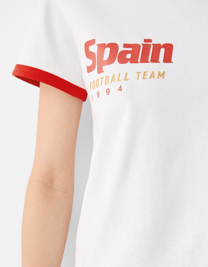 Kısa kollu kontrast detaylı spor t-shirt-Krem-6