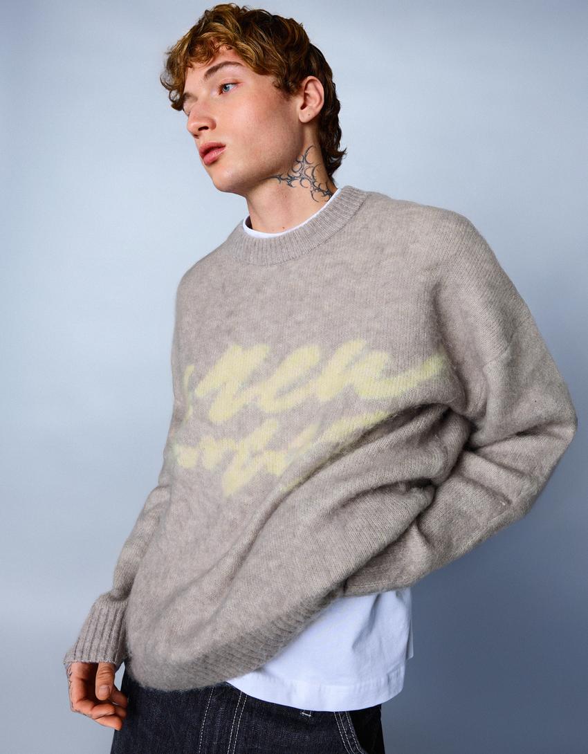 Pull effet brossé imprimé-Gris