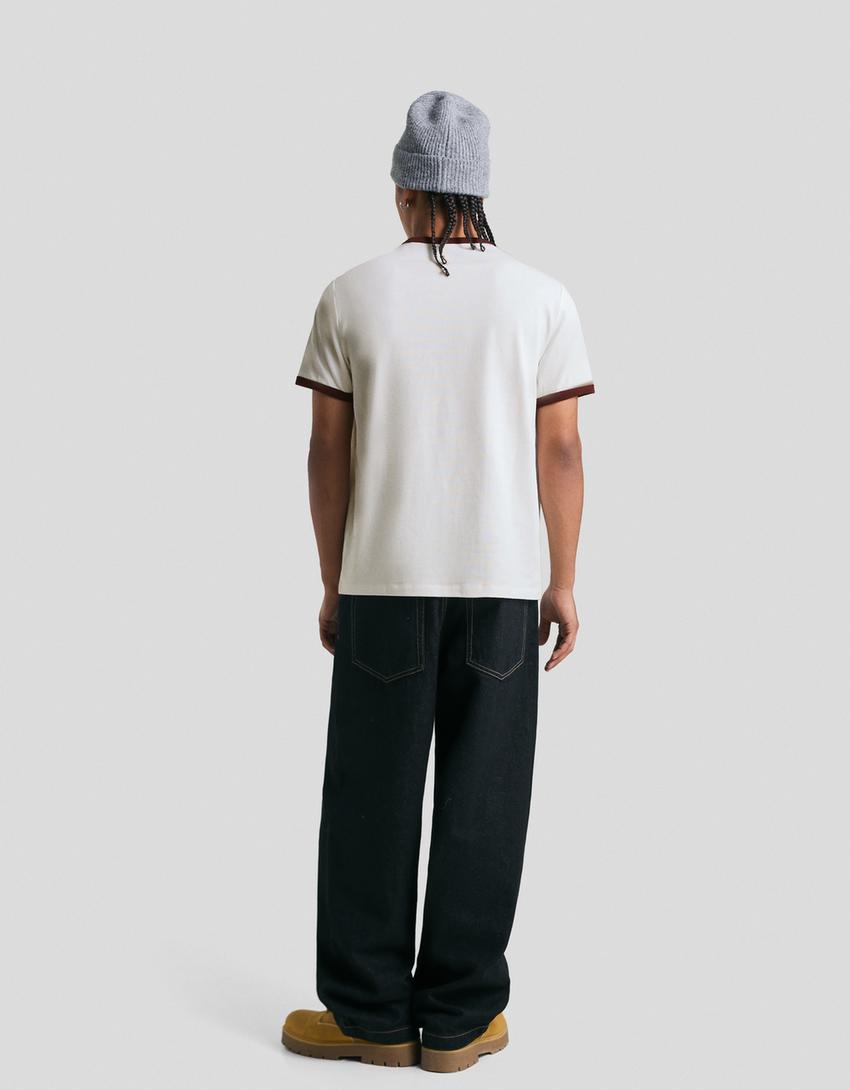 Camiseta manga corta rib print-Blanco roto