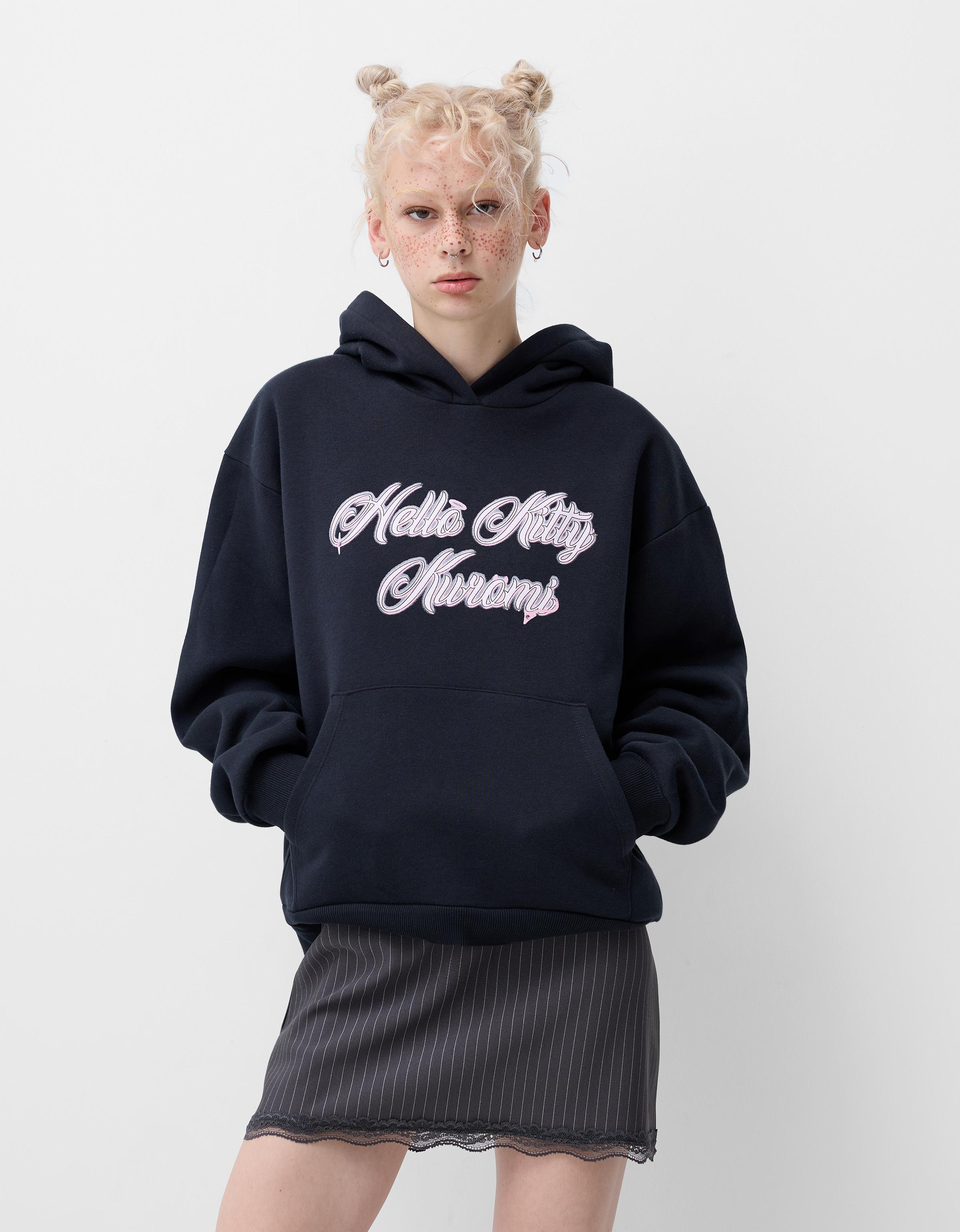 Bershka Hoodie Hello Kitty & Kuromi Mit Kapuze Damen Xs Schwarz