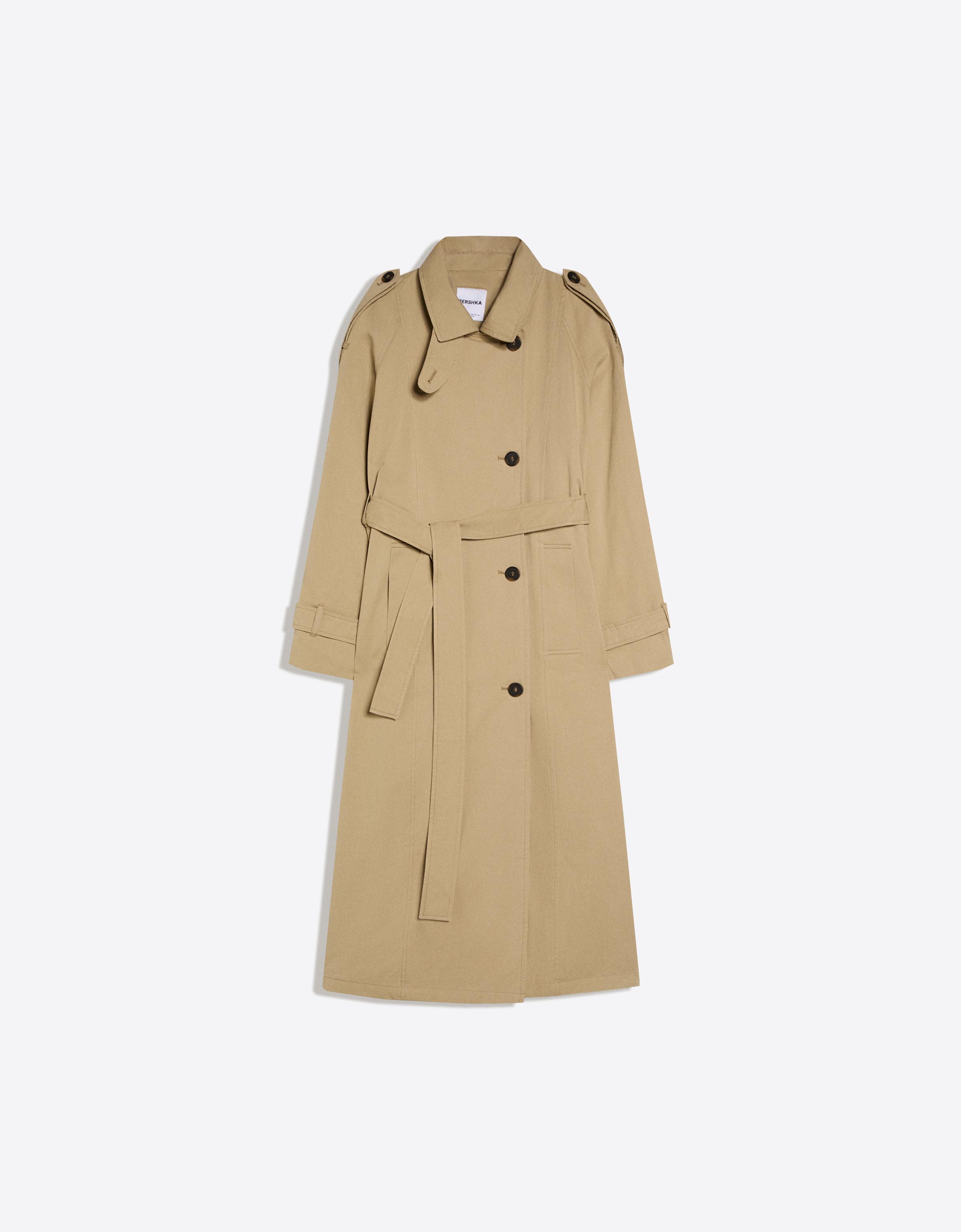 Long trench coat with belt - Jackets and trench - Women | Bershka