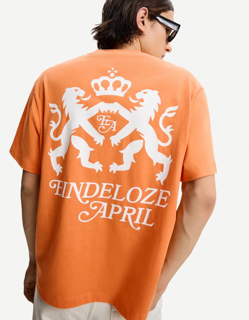 T-shirt met print en korte mouw-Oranje-2