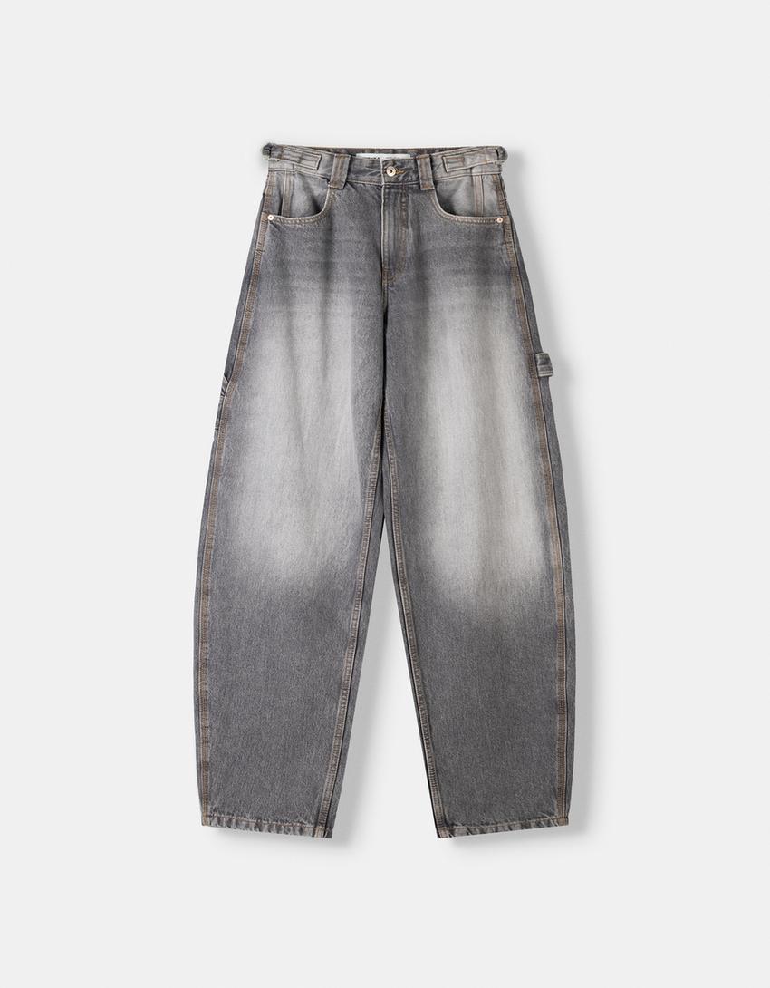 Adjustable balloon fit carpenter jeans-Grey