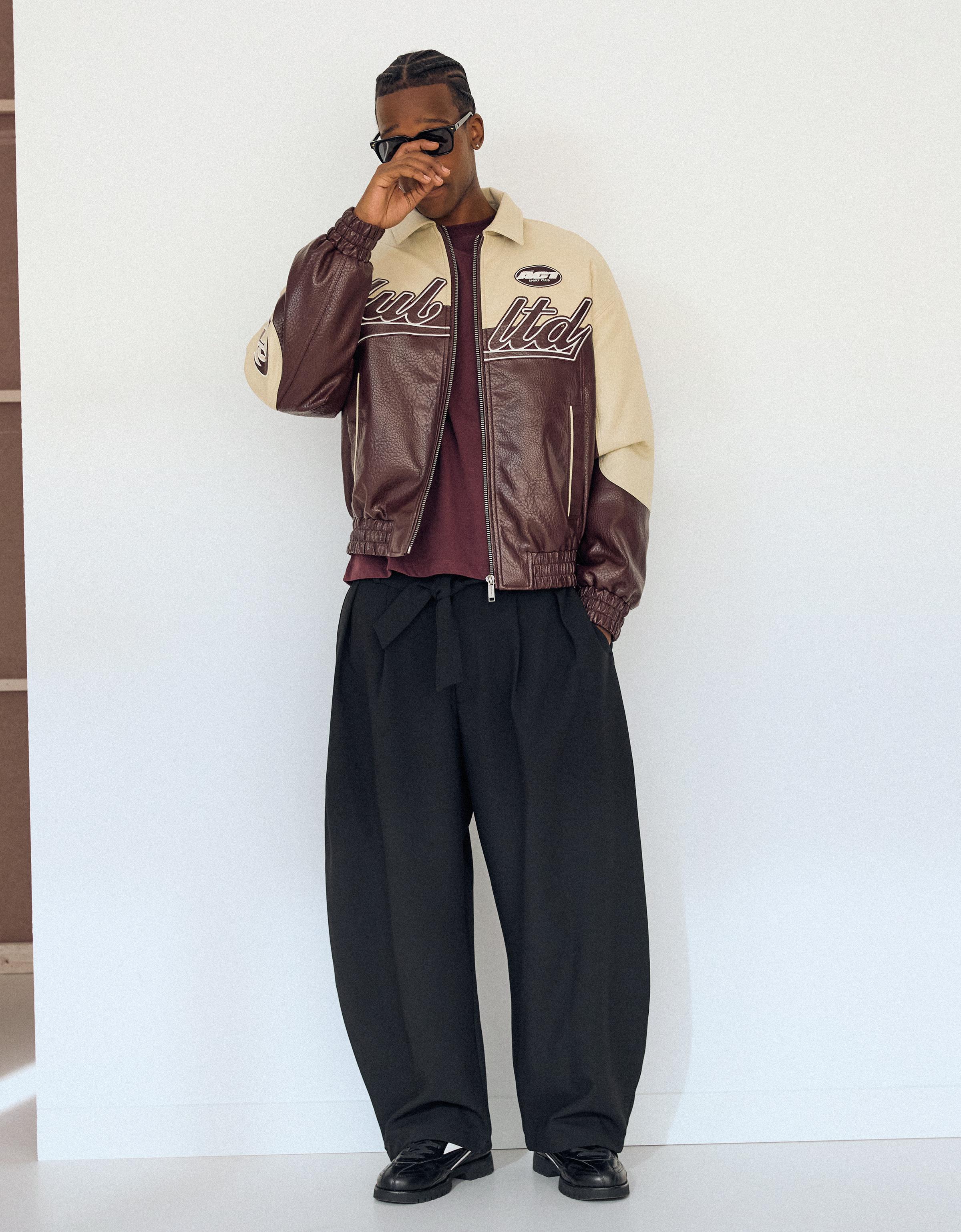 Blok renkli suni deri ceket - Görsel 22