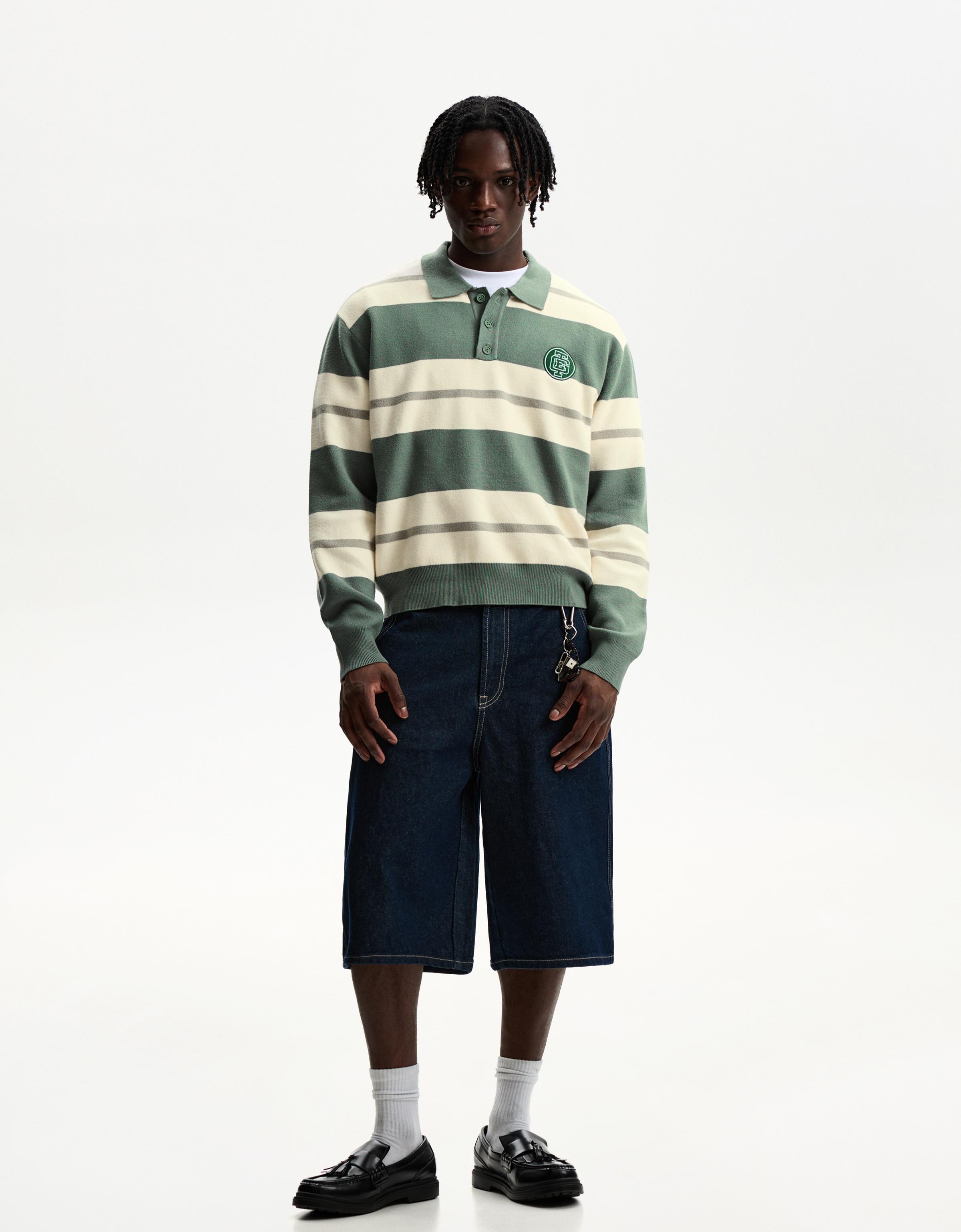 Striped polo sweater - Men | Bershka
