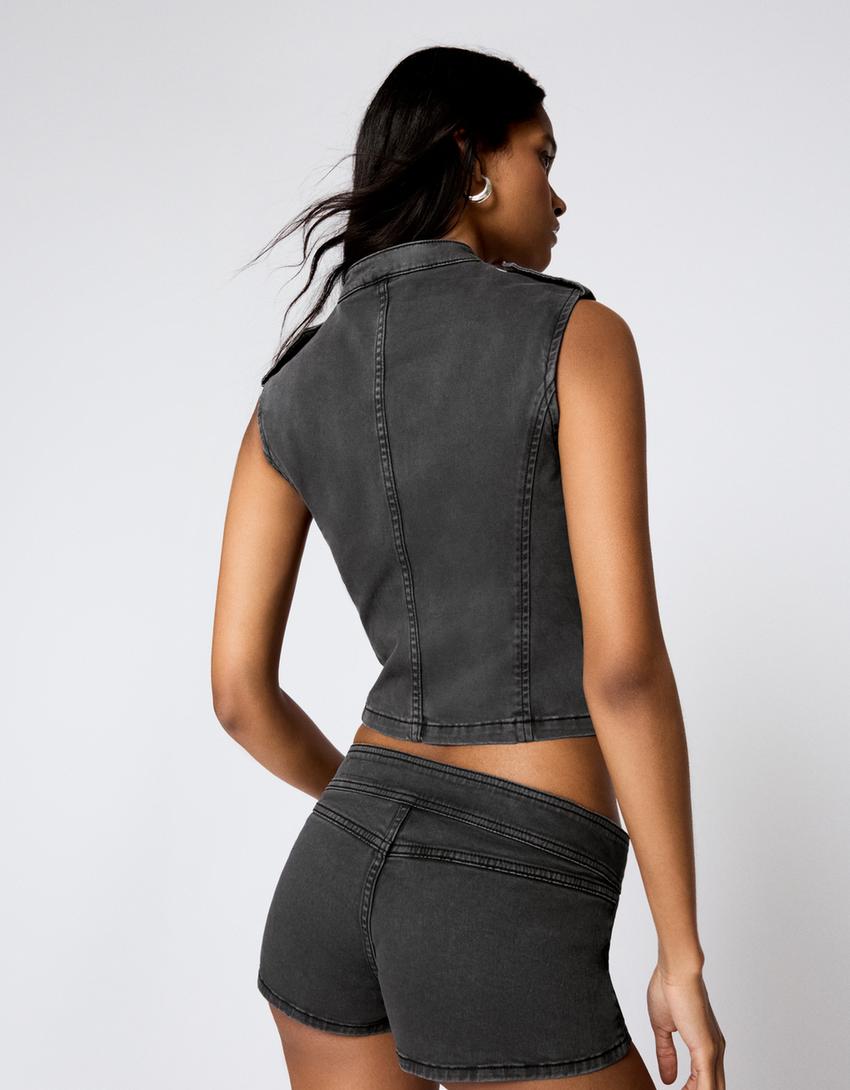 Short mini boutonné-Gris