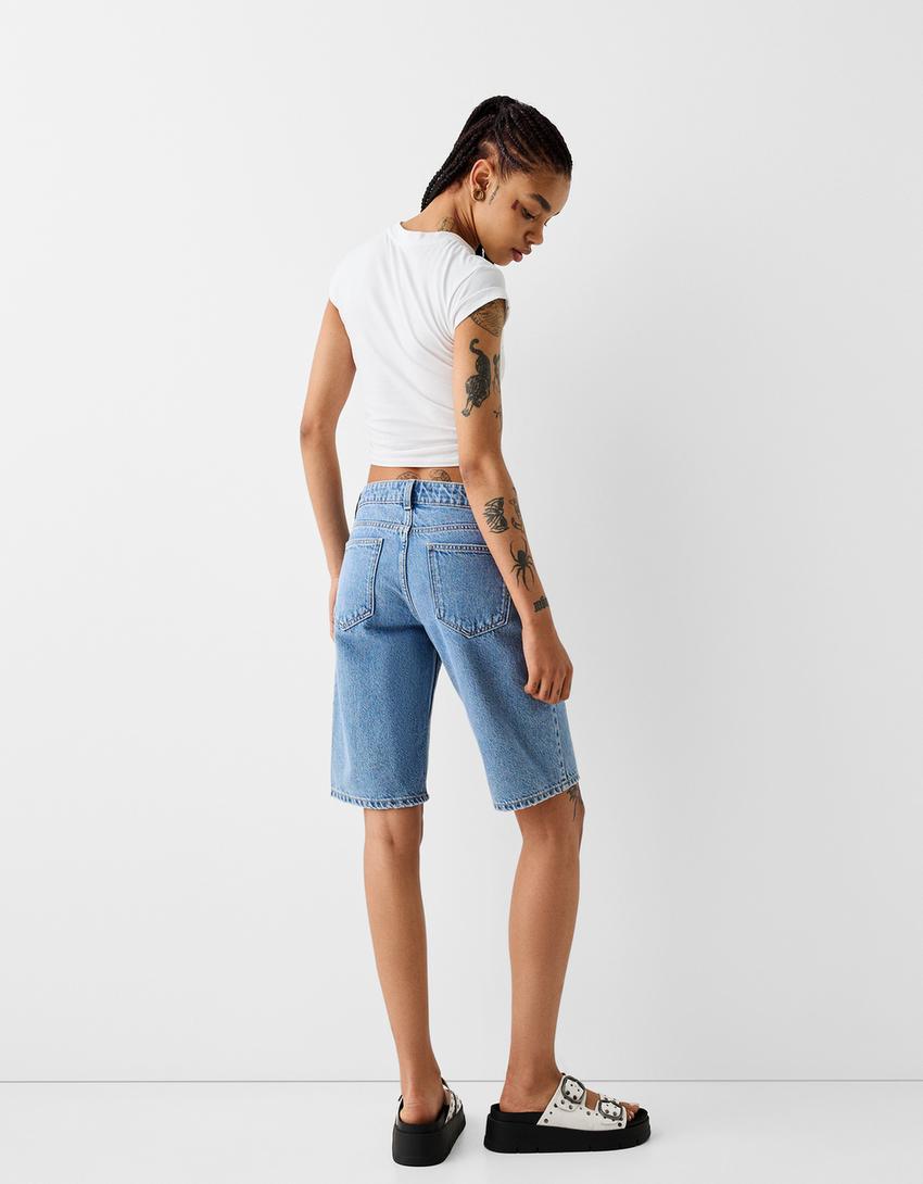 Straight fit denim bermuda-Açık mavi-1