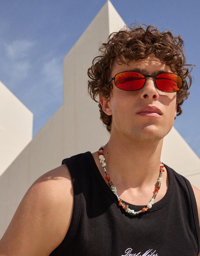 Collier pierres et acier inoxydable-Marron