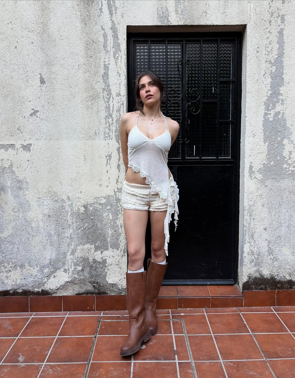Rustic strappy top with asymmetric hem