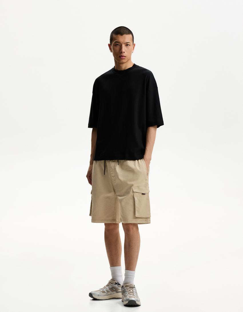 Cargo Bermuda sweat shorts-Sand