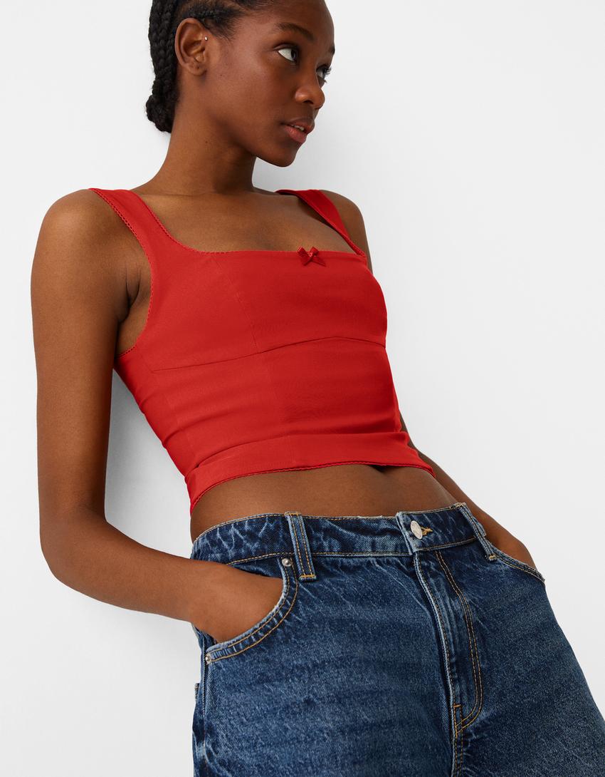 Bengaline top with bow detail-Red-2