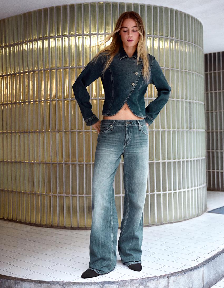 Düşük bel straight fit jean-Açık mavi